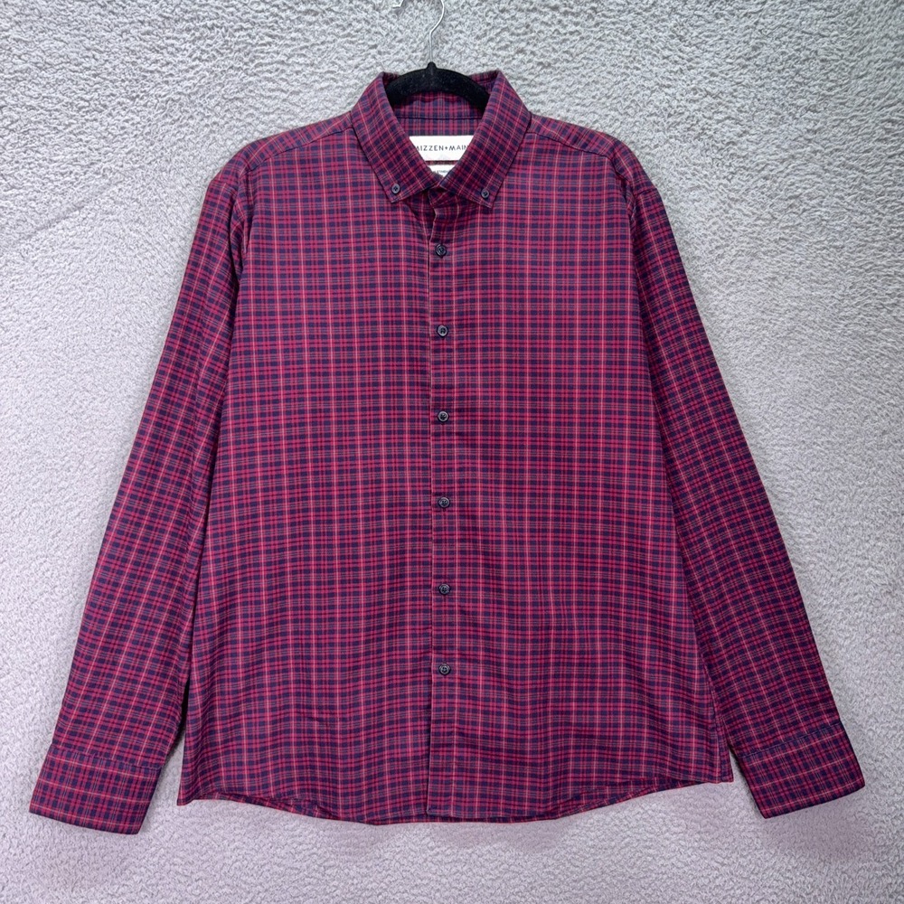 Mizzen+Main Shirt Mens M Red Blue Plaid Button Up Standard Fit Preppy Flannel